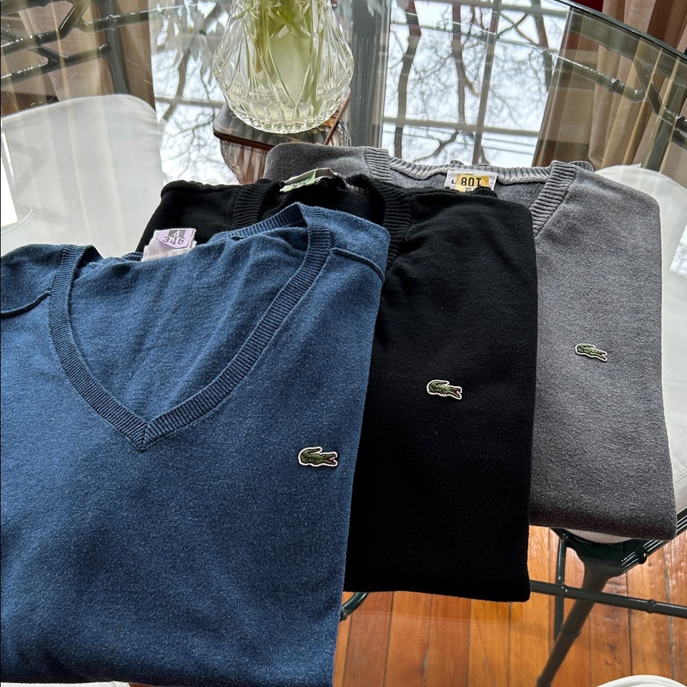 Lacoste V-Neck Sweater Trio - Navy, Black, Charcoal